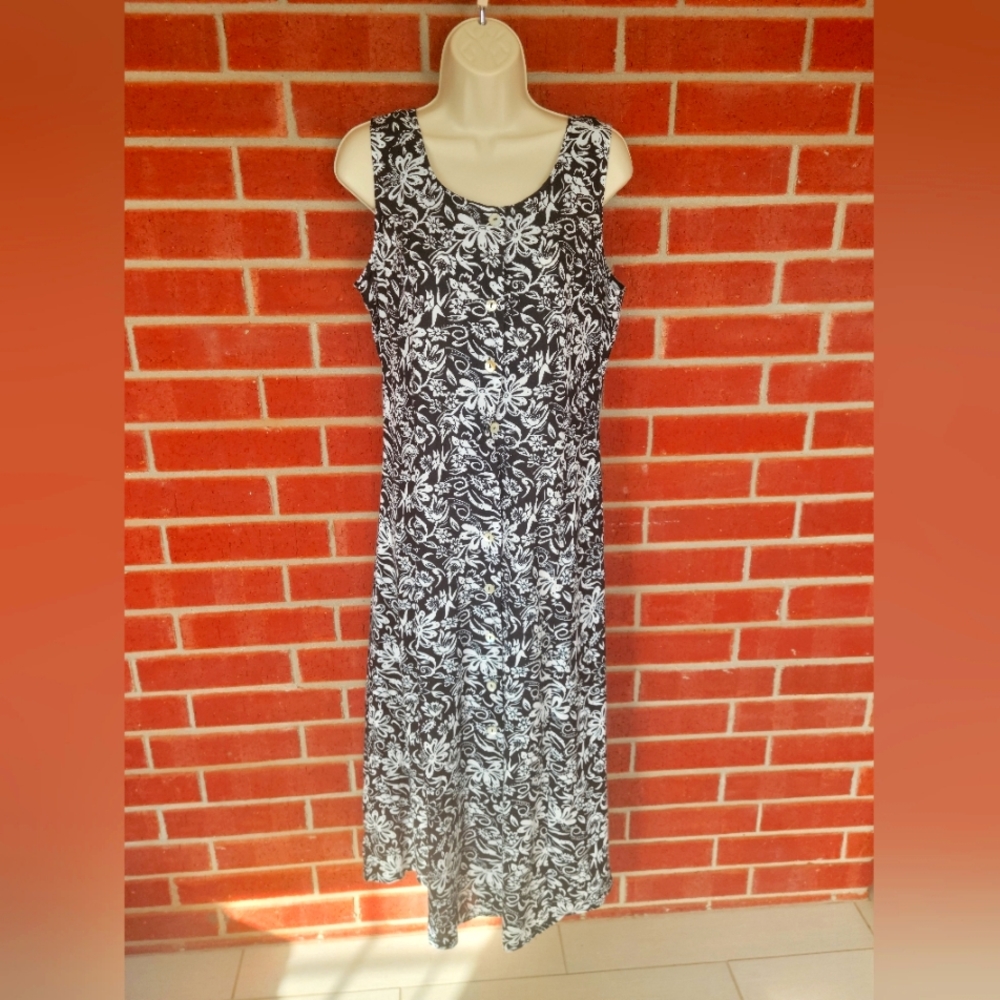 Koret Black White Floral Sleeveless Maxi Dress Size S #518
